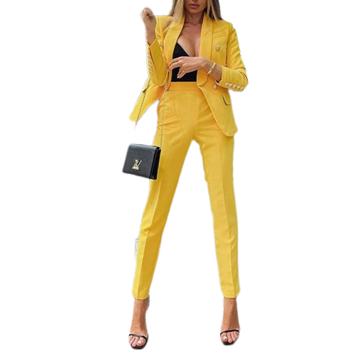 Women Blazer Suit Set Two-piece Lapel Buttons Jacket Pencil Pants Set