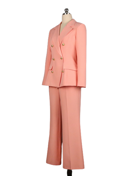 Businesswomen Blazer Sets 2 Piece Outfits Pink Jacket Wide Leg Pants