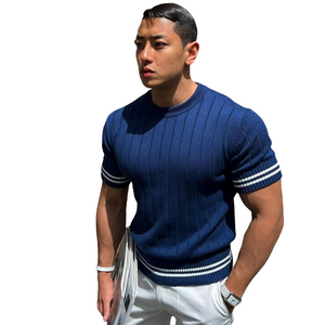 Male Training Workout Knitted Stripes Slim Tees