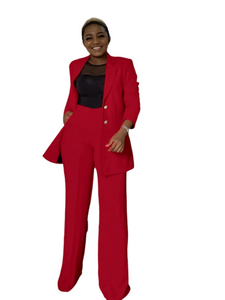 Businesswomen Blazer Sets 2 Piece Outfits Pink Jacket Wide Leg Pants