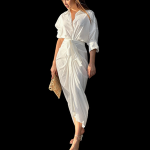 Women Elegant Single Breasted High Waist Chic Long Maxi Dress
