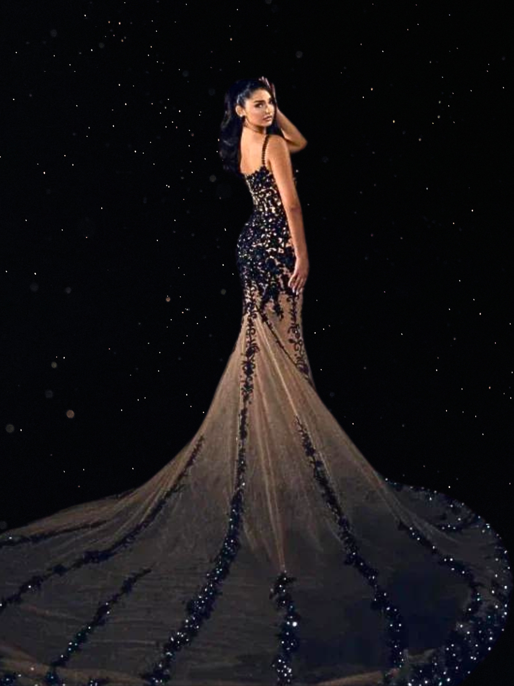 Black Elegant Mermaid Party Appliques Sequins Dresses