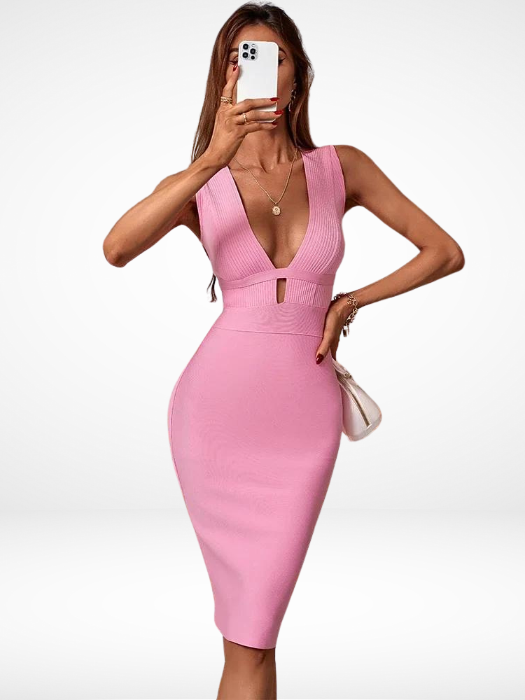 Bandage Dress for Women 2022 Summer Pink Bodycon Dress Sexy Cut Out Rayon White Black Red Club Party Dress Evening Outfits