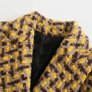 Women Tweed Two-piece Set Plaid Vintage