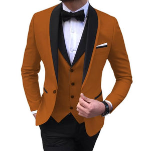 Men's Suits 3 Piece Black Shawl Lapel Casual Tuxedos for Wedding