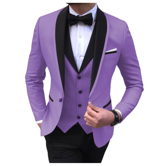 Men's Suits 3 Piece Black Shawl Lapel Casual Tuxedos for Wedding